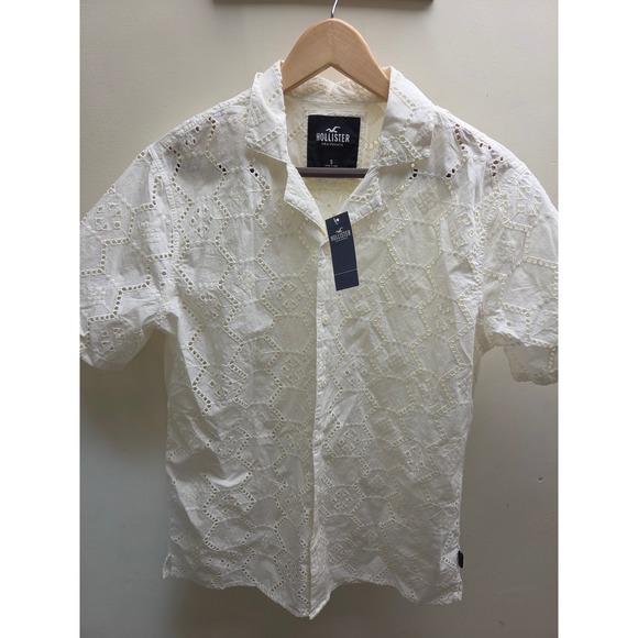 Hollister Other - Hollister Mens Small White Eyelet Embroidered Short Sleeve Button Up Shirt New